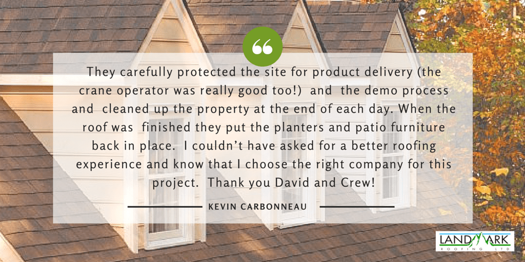Roofing service testimonial from a Langley homeowner for Landmark Roofing